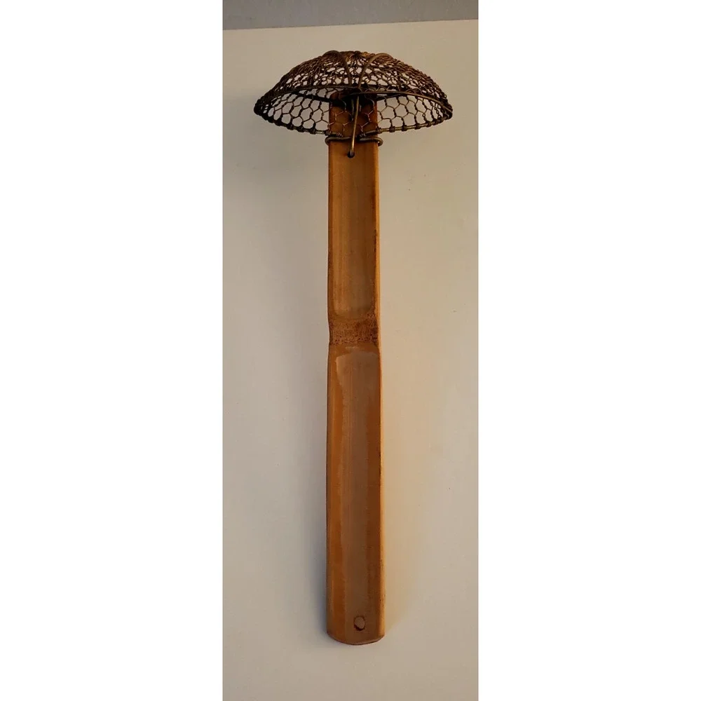 TWISTED COPPER WIRE SKIMMER STRAINER COLANDER WOOD HANDLE 15